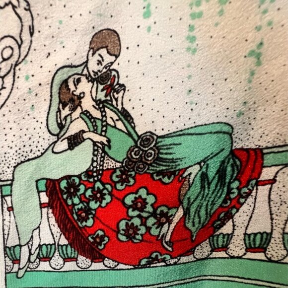 Vintage Pierre Baccara Paris Silk Scarf Hand Rolled Mint Green 1970s Figurative - Picture 8 of 10